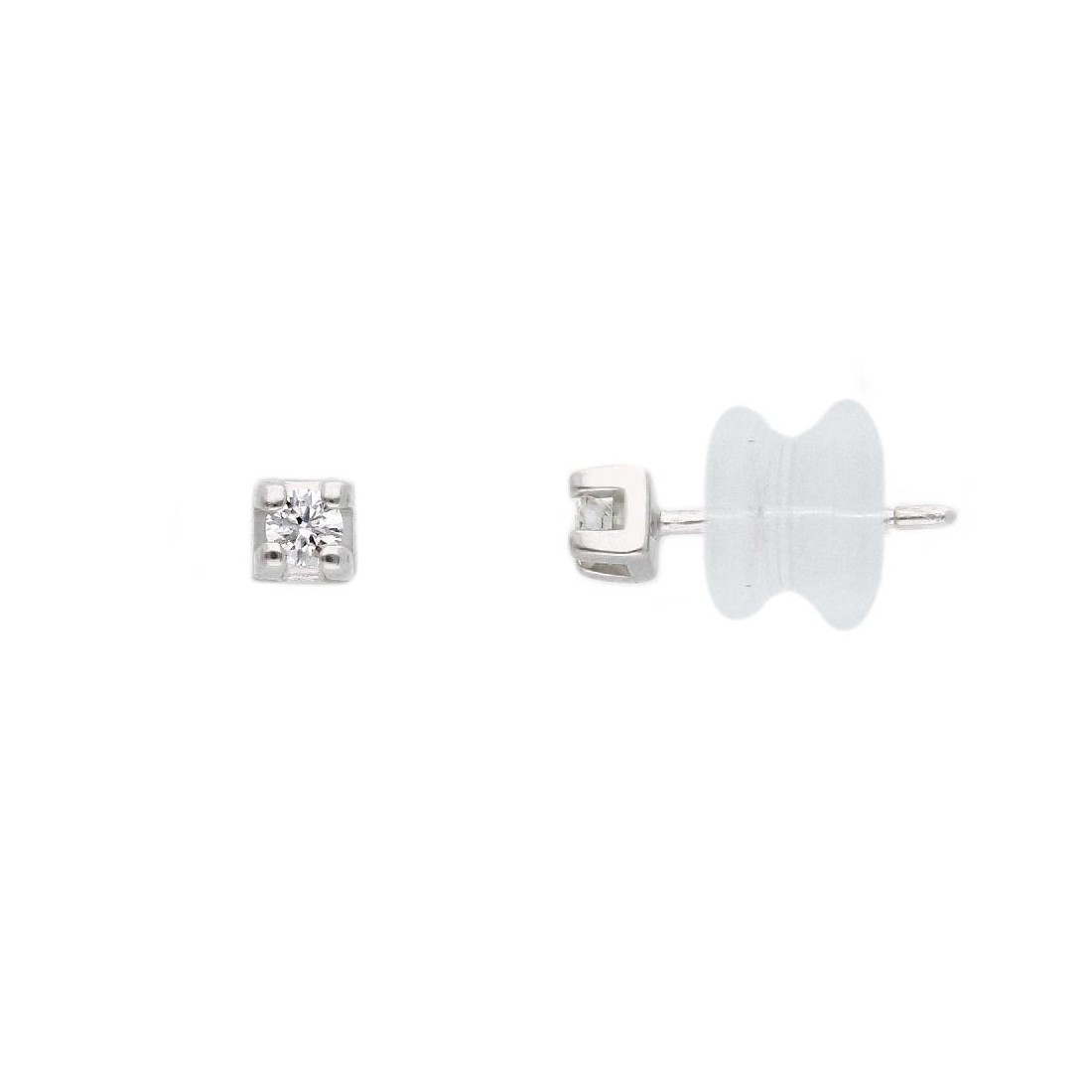 Orecchini punto luce in oro bianco 375/°°° e diamante