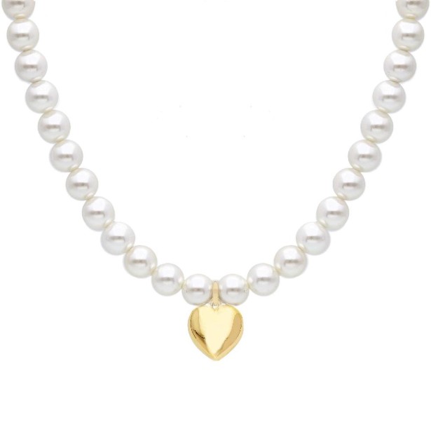 Girocollo in argento dorato 925/ooo perle shell con cuore