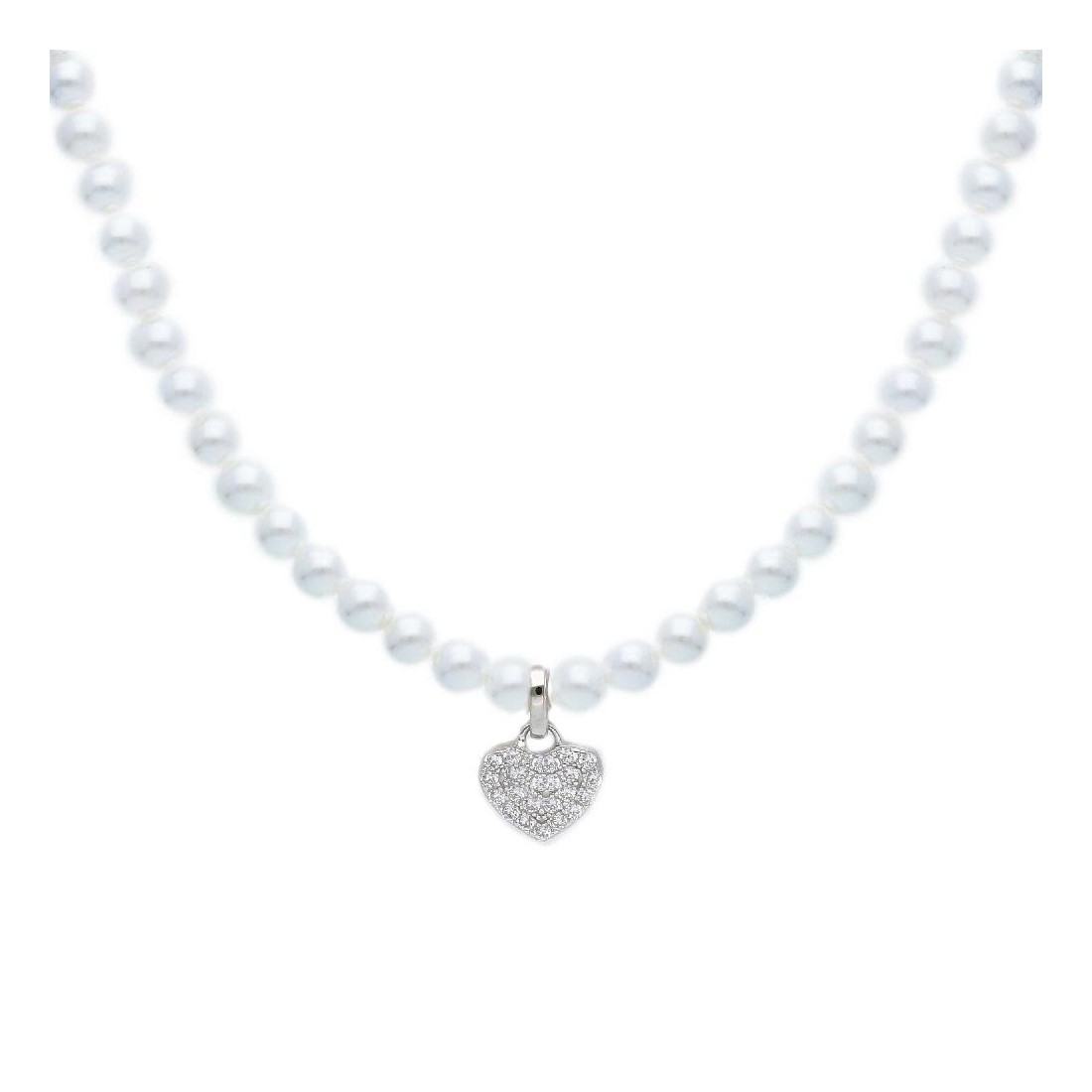 Girocollo in argento 925/ooo perle shell e zirconia cubica con cuore