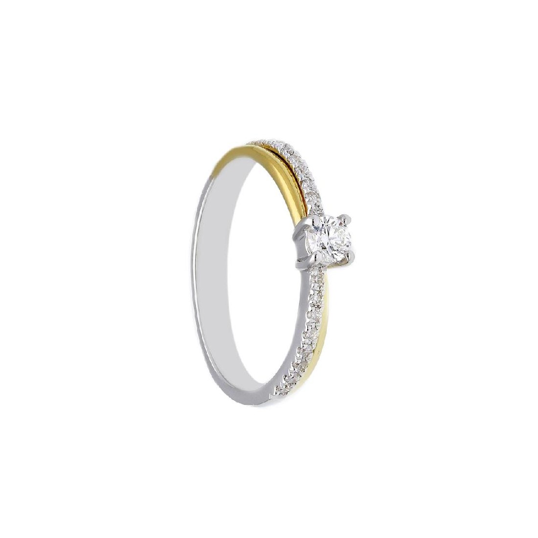 Solitario in oro giallo e bianco 750/ooo e diamante