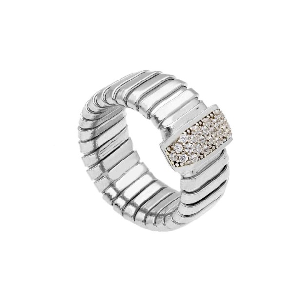 Anello in argento 925/ooo acciaio e zirconia cubica