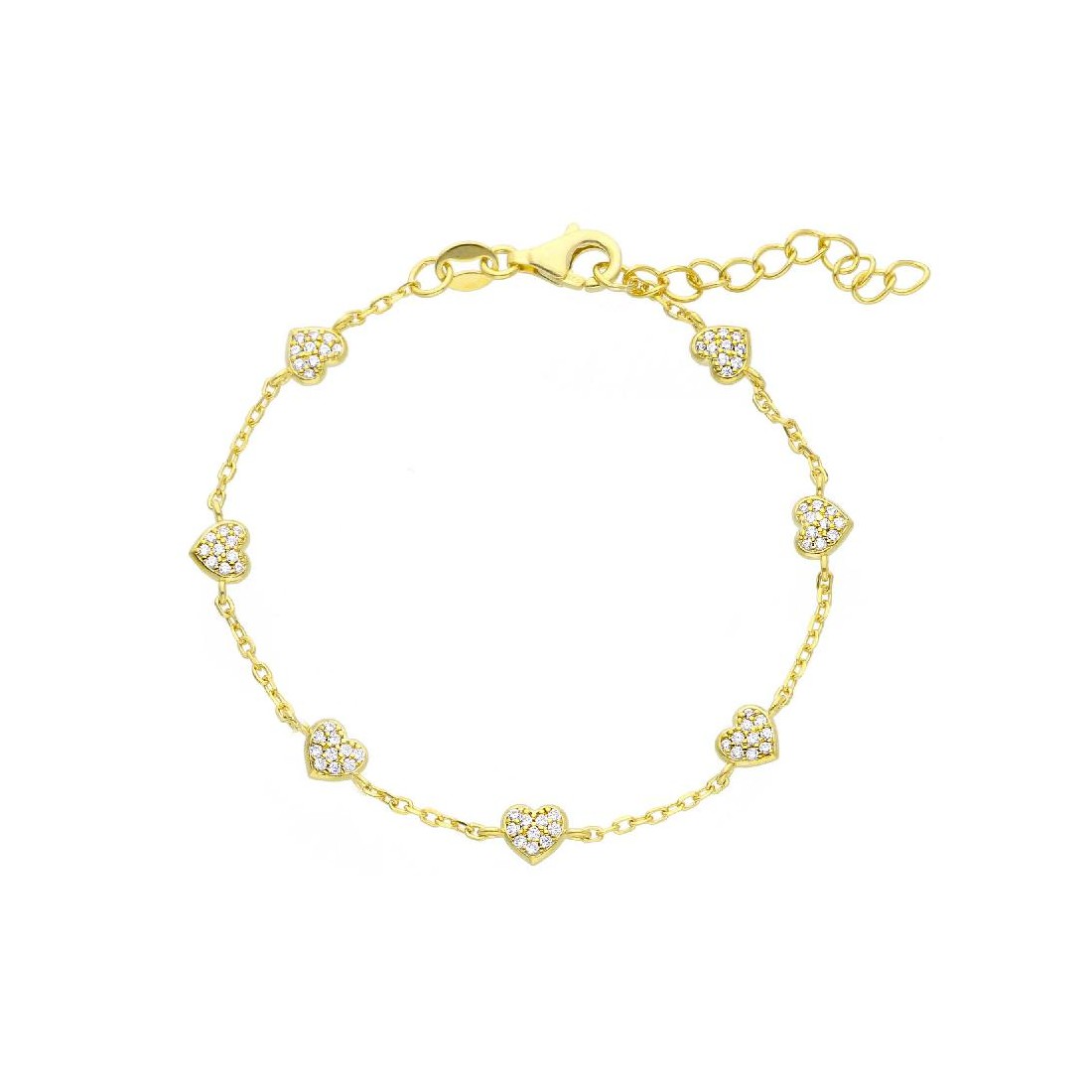 Bracciale in argento dorato 925/ooo e zirconia cubica con cuori