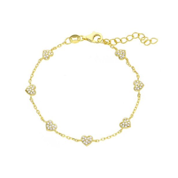 Bracciale in argento dorato 925/ooo e zirconia cubica con cuori