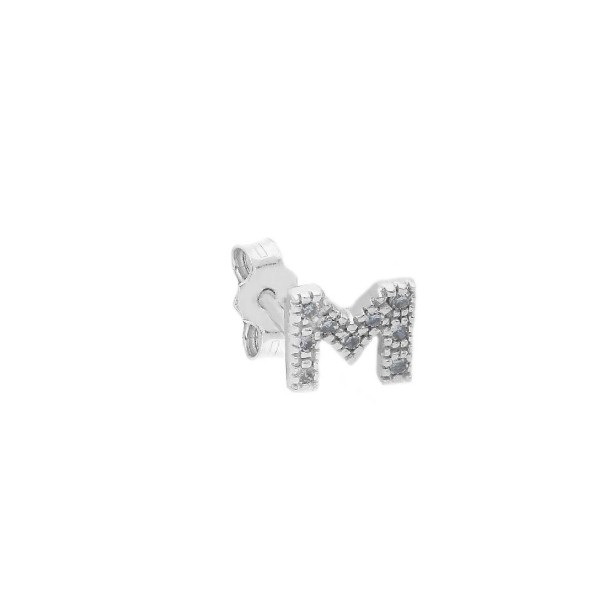 Mono orecchino in oro bianco 375/°°° e diamante con iniziale