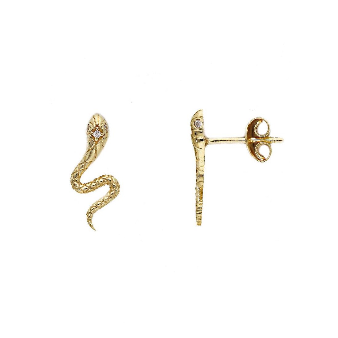 Orecchini lobo in oro giallo 375/ooo e zirconia cubica con serpente