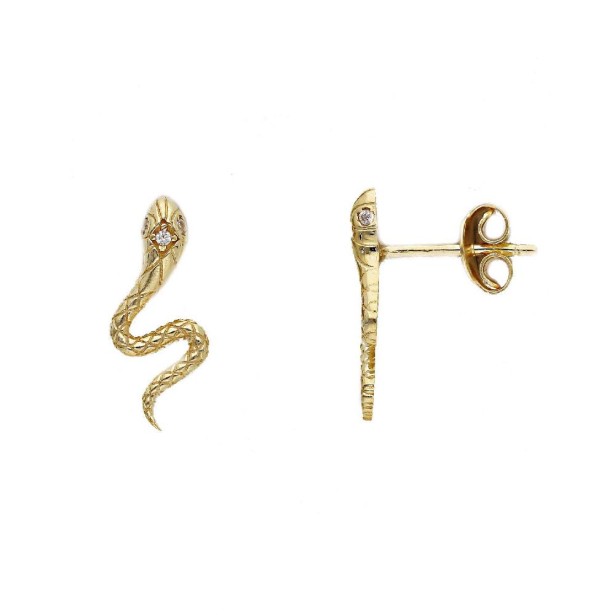 Orecchini lobo in oro giallo 375/ooo e zirconia cubica con serpente