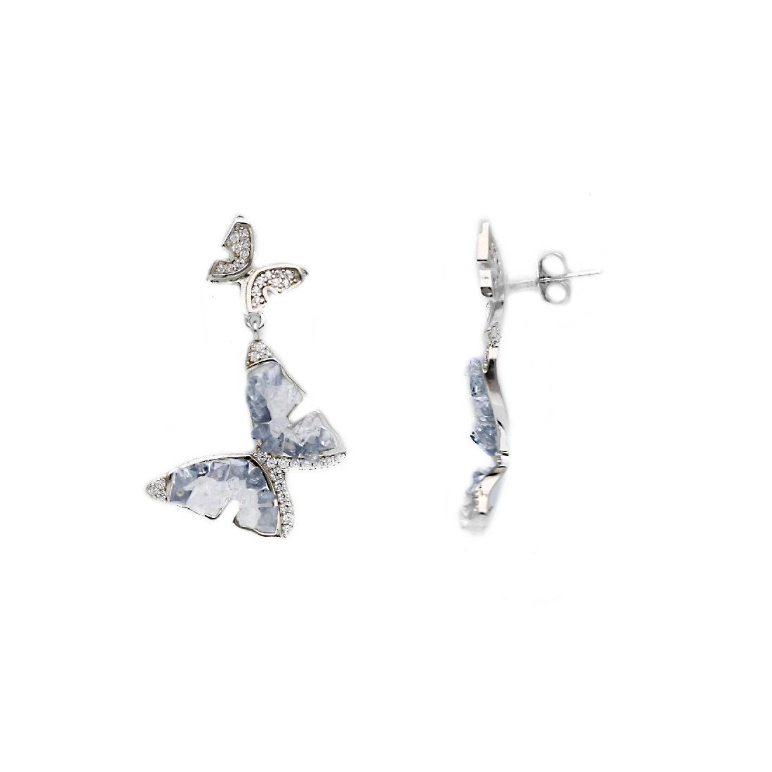 Orecchini pendenti in argento 925/ooo cristalli artificiali e zirconia cubica con farfalla