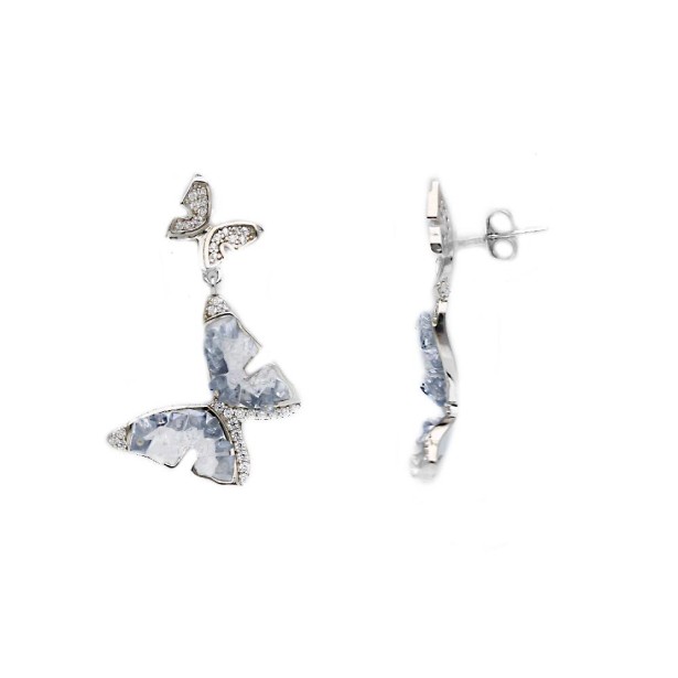 Orecchini pendenti in argento 925/ooo cristalli artificiali e zirconia cubica con farfalla