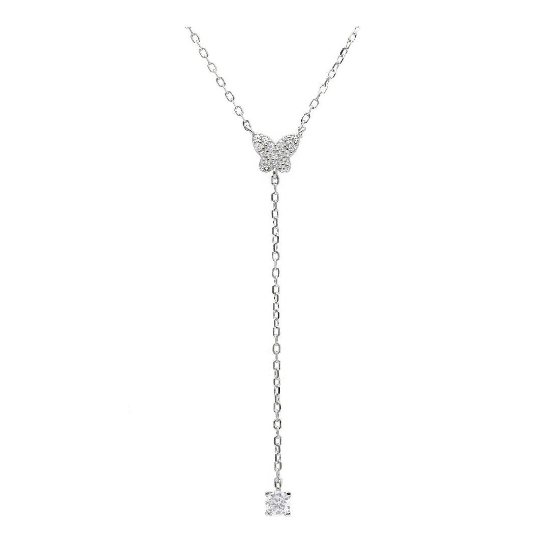 Girocollo in argento 925/ooo e zirconia cubica con farfalla