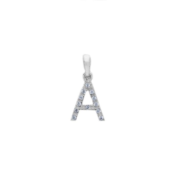 Ciondolo in oro bianco 375/°°° e zirconia cubica con iniziale