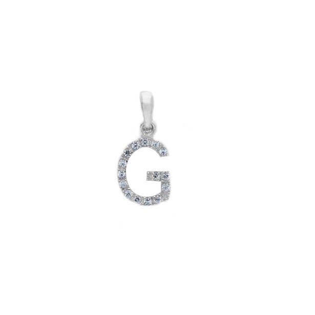 Ciondolo in oro bianco 375/°°° e zirconia cubica con iniziale