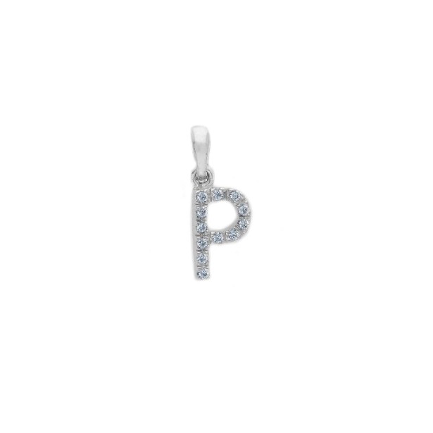 Ciondolo in oro bianco 375/°°° e zirconia cubica con iniziale