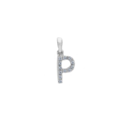 Ciondolo in oro bianco 375/°°° e zirconia cubica con iniziale