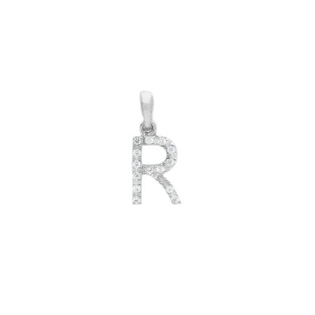 Ciondolo in oro bianco 375/°°° e zirconia cubica con iniziale