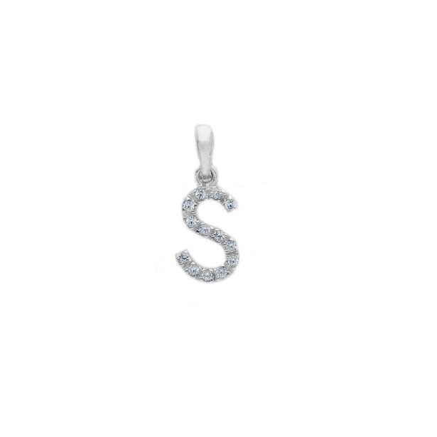 Ciondolo in oro bianco 375/°°° e zirconia cubica con iniziale