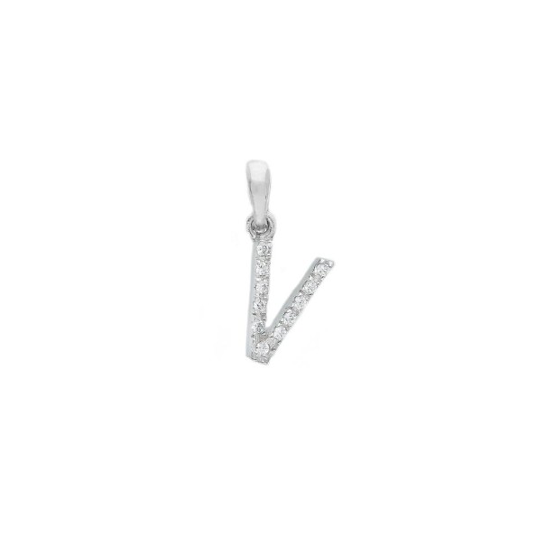 Ciondolo in oro bianco 375/°°° e zirconia cubica con iniziale
