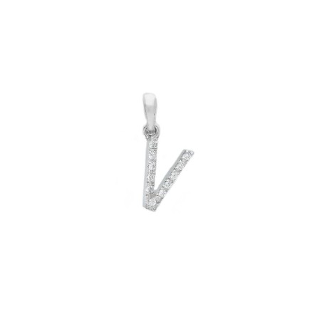 Ciondolo in oro bianco 375/°°° e zirconia cubica con iniziale