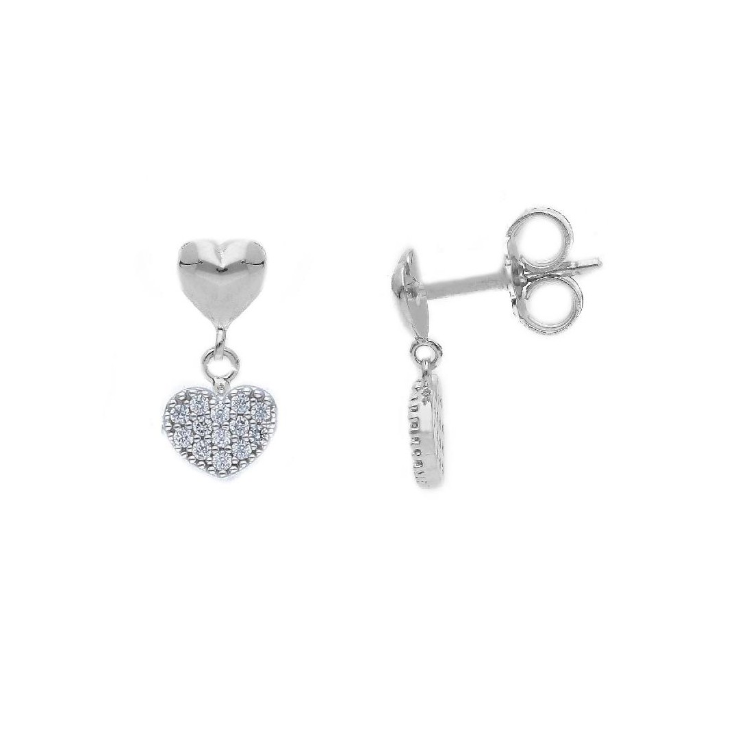 Orecchini oro bianco 375/ooo e zirconia cubica con cuore