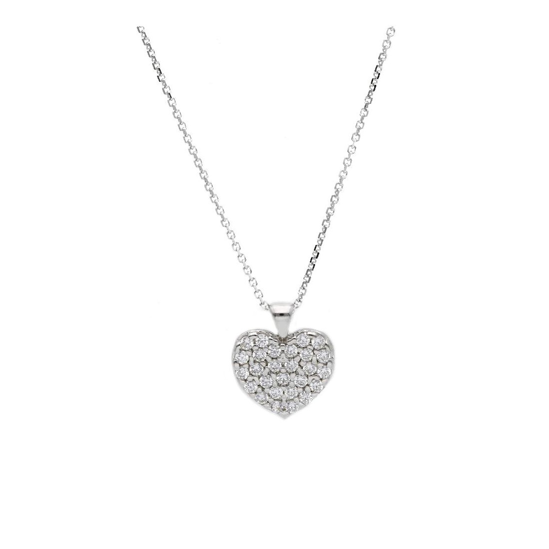 Girocollo oro bianco 375/°°° e zirconia cubica con cuore