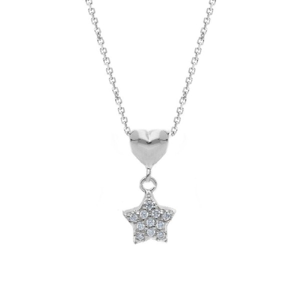 Girocollo oro bianco 375/ooo e zirconia cubica con cuore e stella