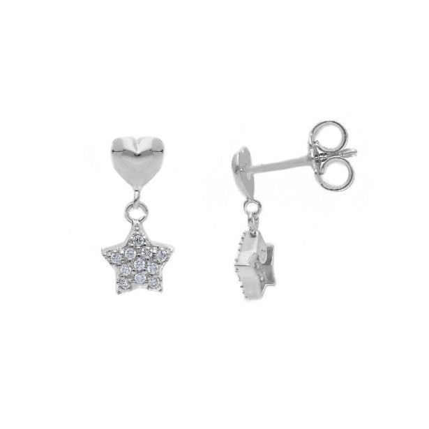 Orecchini oro bianco 375/ooo e zirconia cubica con cuore e stella