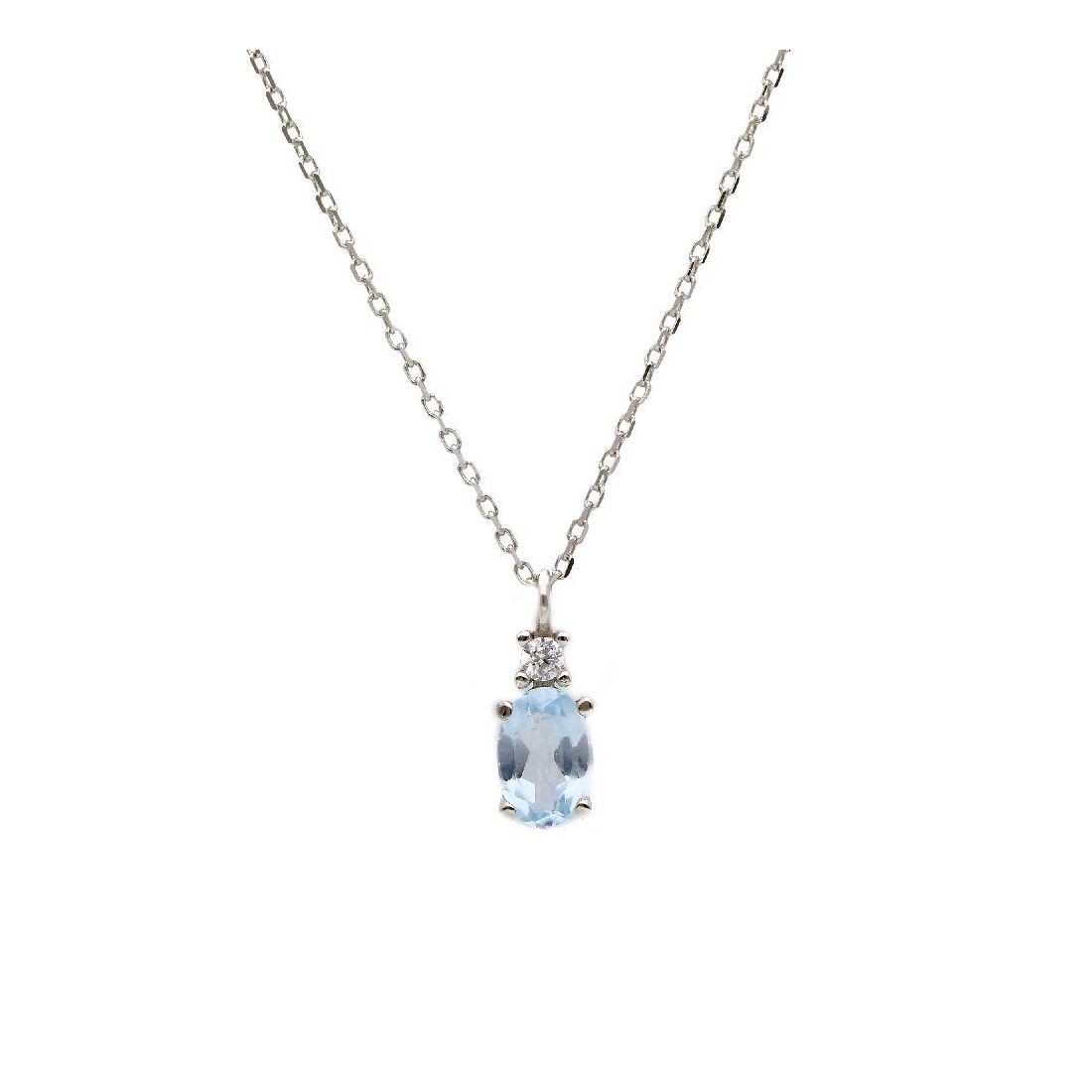 Girocollo oro bianco 375/ooo zirconia cubica e topazio azzurro