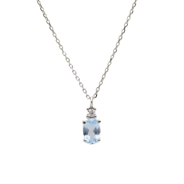 Girocollo oro bianco 375/ooo zirconia cubica e topazio azzurro