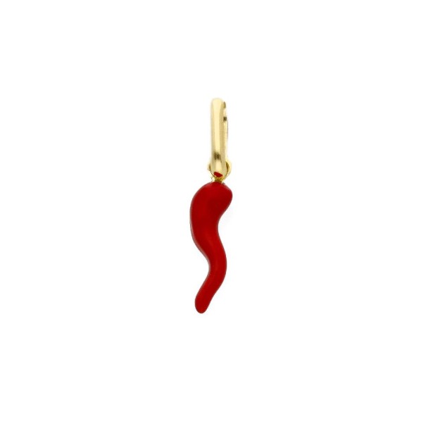 Ciondolo in oro giallo 375/ooo e smalto rosso con corno