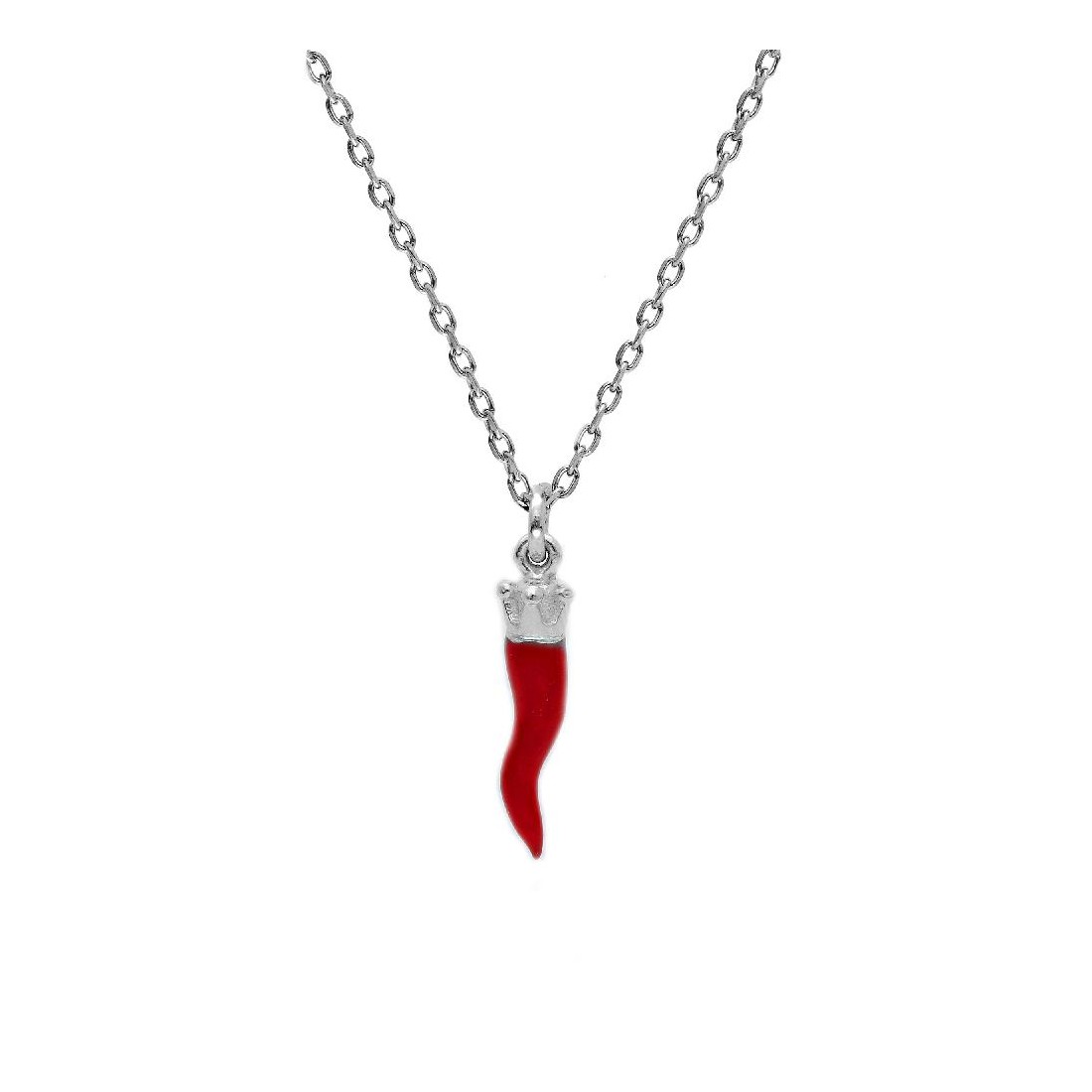 Girocollo in argento 925/ooo e smalto rosso con corno