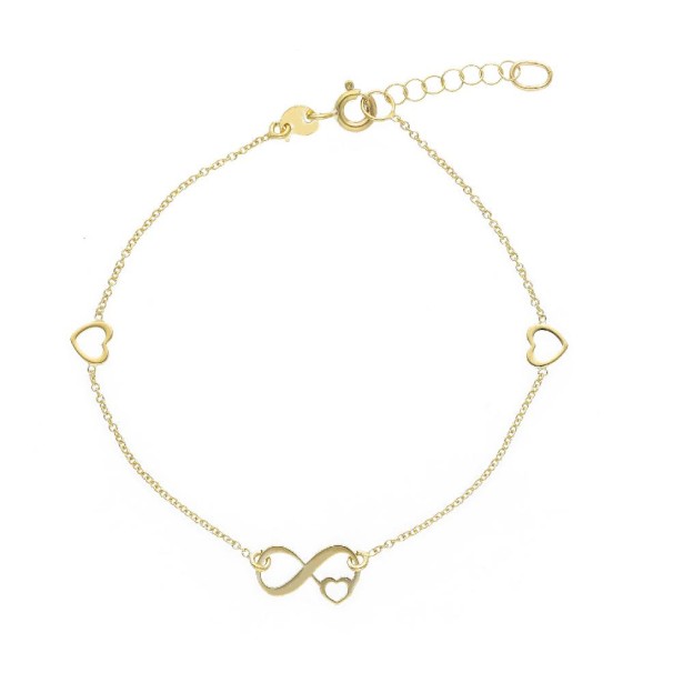 Bracciale in oro giallo 375/ooo con cuori ed infinito