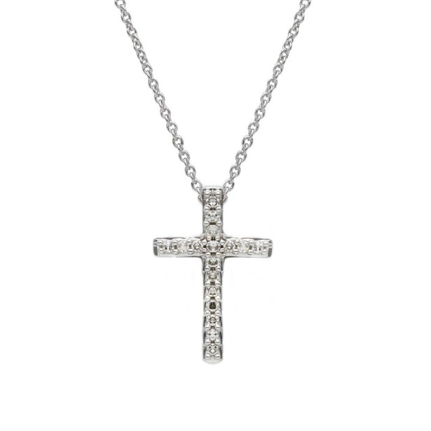 Girocollo Croce in oro bianco 375/ooo con diamanti