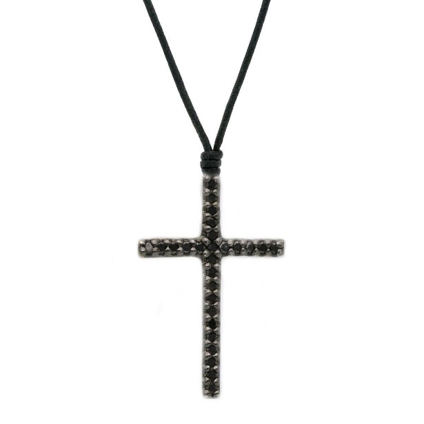 Girocollo in oro bianco 375/ooo e diamante black con cordino nero
