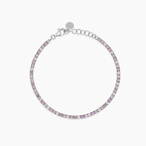 MABINA 534130 Bracciale tennis in argento 925/°°° rodiato con tormaline rosa sintetiche e zirconi multicolor