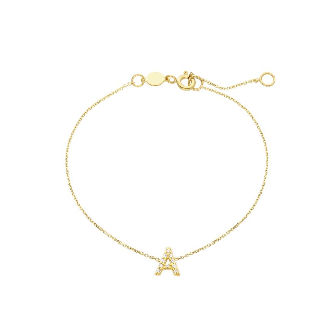 Bracciale in oro giallo 375/ooo e zirconia cubica con iniziale