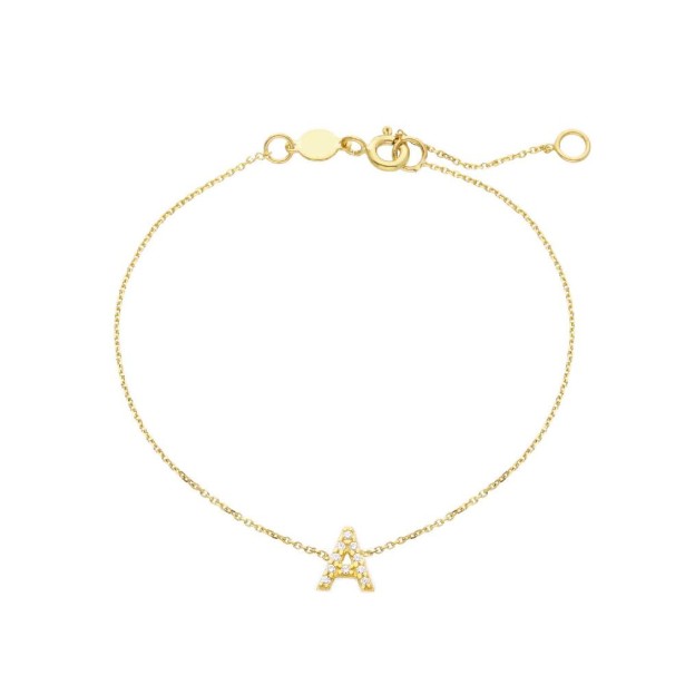 Bracciale in oro giallo 375/ooo e zirconia cubica con iniziale