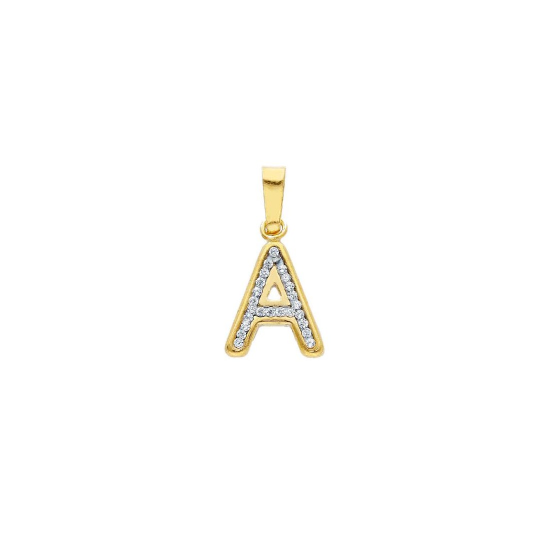 Ciondolo in oro giallo 750/ooo e zirconia cubica con iniziale