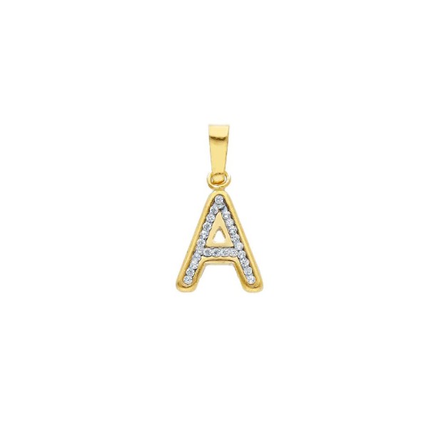Ciondolo in oro giallo 750/ooo e zirconia cubica con iniziale