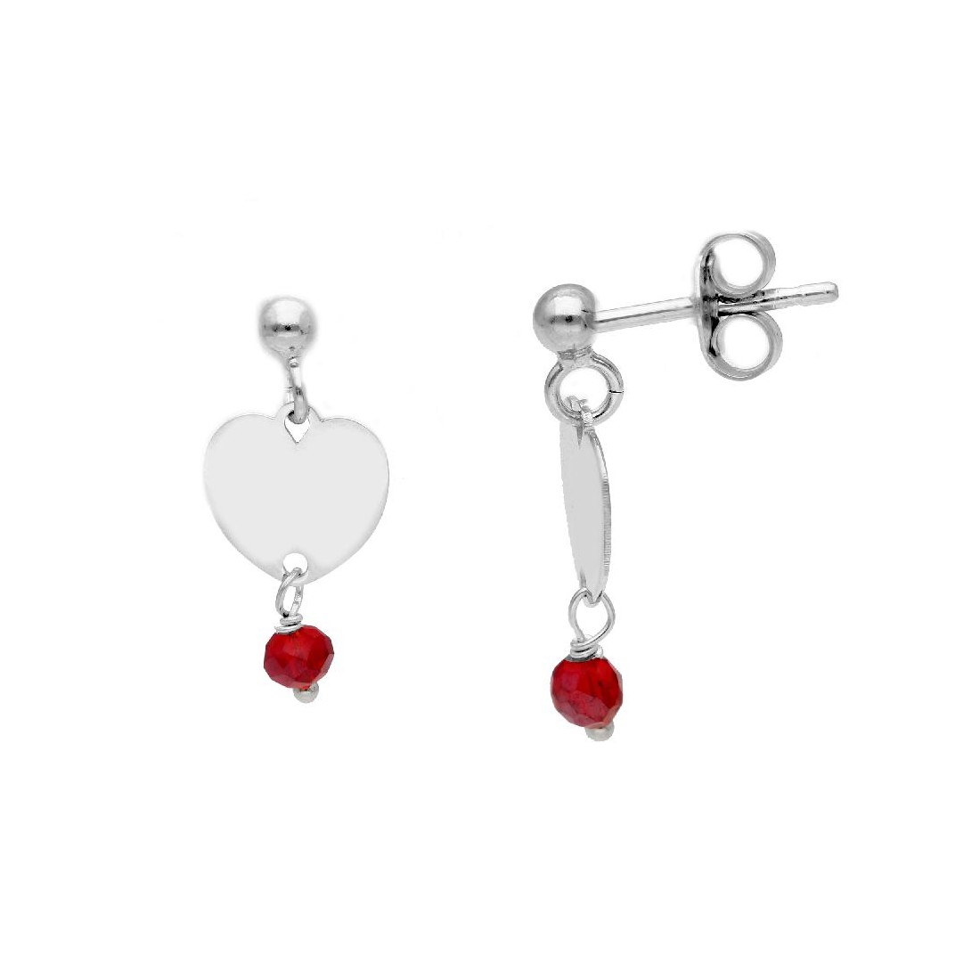 Orecchini pendenti in argento 925/ooo e cristalloartificiale rosso con cuore