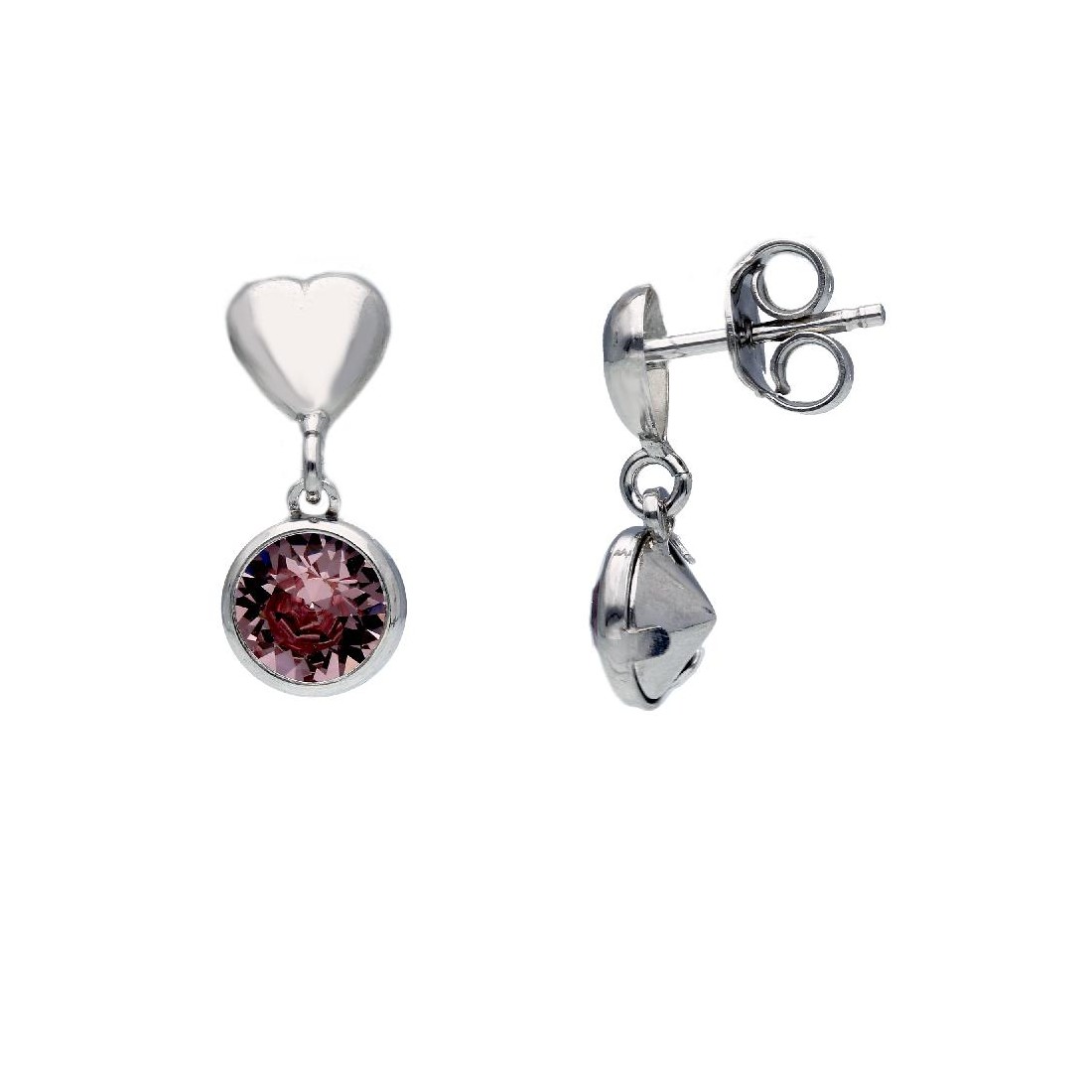 Orecchini pendenti in argento 925/ooo e cristallo artificiale con cuore