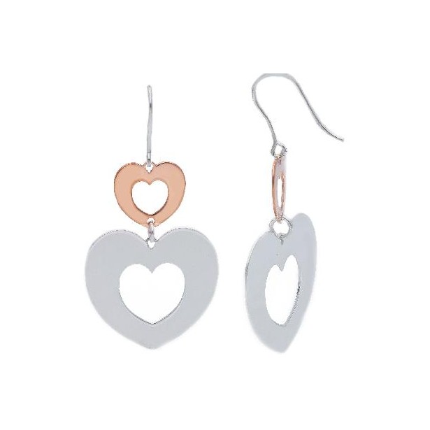 ORECCHINI ARGENTO DOPPIO CUORE SCALARE RODIO/ROSA