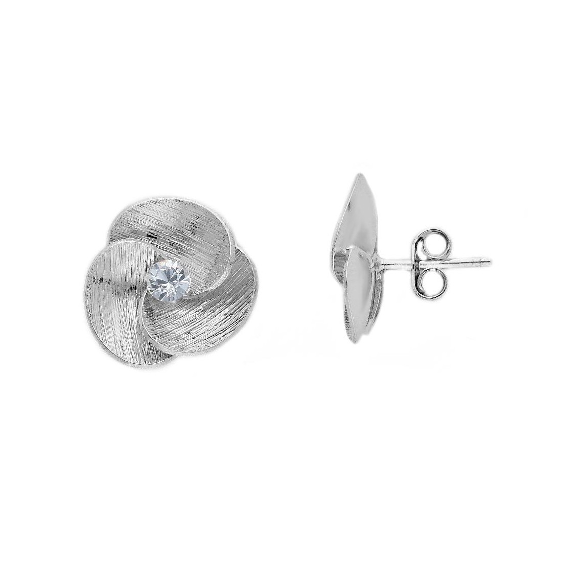 Orecchini a lobo in argento 925/ooo e zirconia cubica con fiore