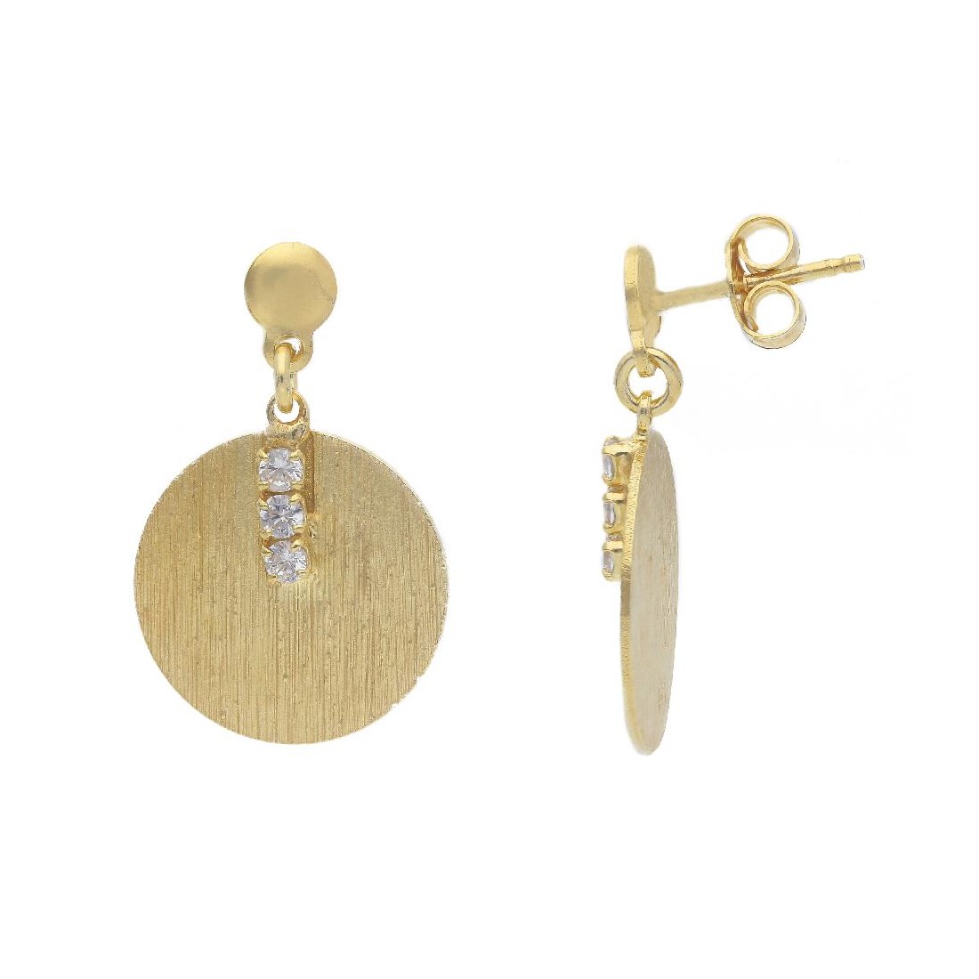 Orecchini pendenti in argento dorato 925/ooo e zirconia cubica con tondo