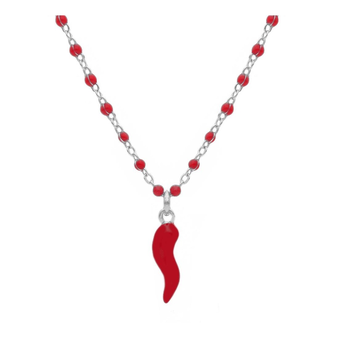 Girocollo in argento 925/ooo e smalto rosso con corno