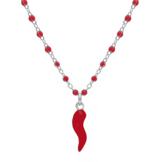 Girocollo in argento 925/ooo e smalto rosso con corno