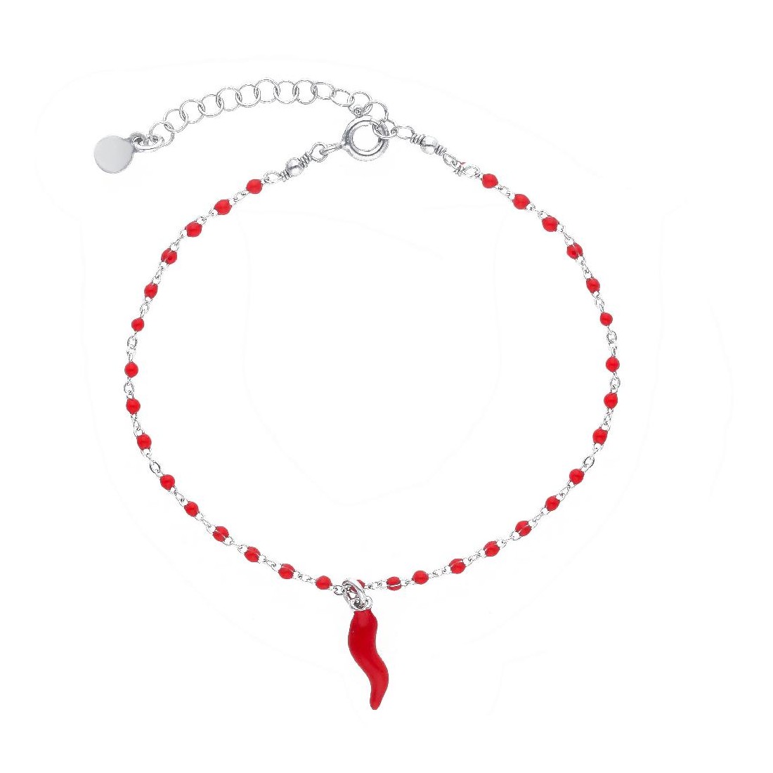 Bracciale in argento 925/ooo e smalto rosso con corno