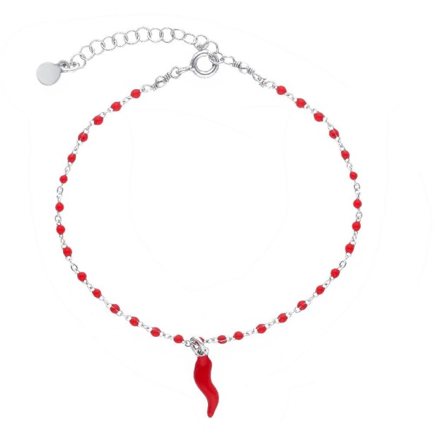 Bracciale in argento 925/ooo e smalto rosso con corno