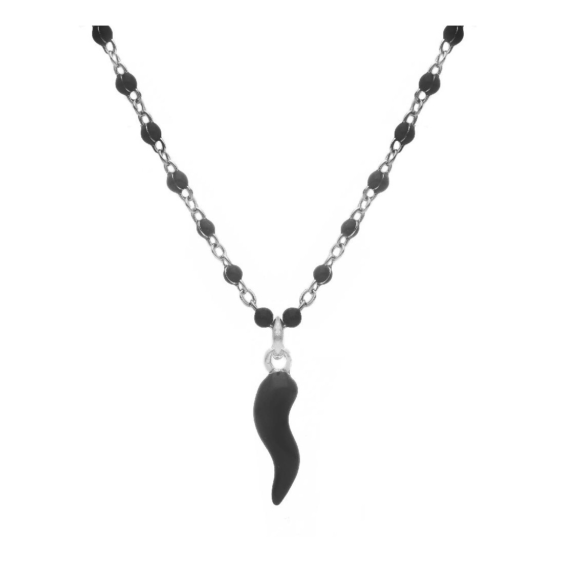 Girocollo in argento 925/ooo e smalto nero con corno
