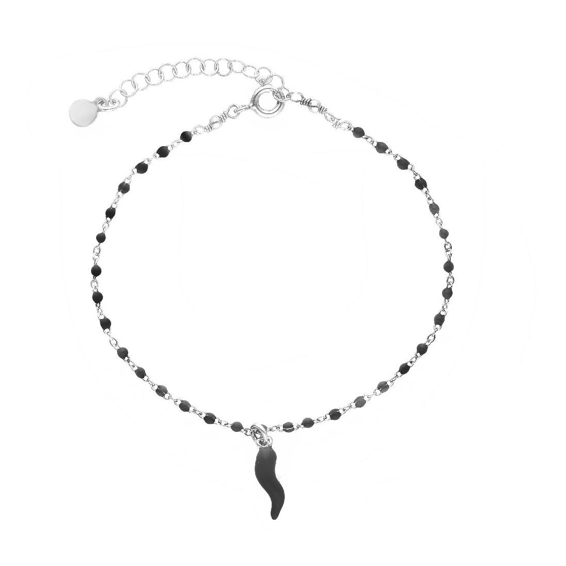Bracciale in argento 925/ooo e smalto nero con corno