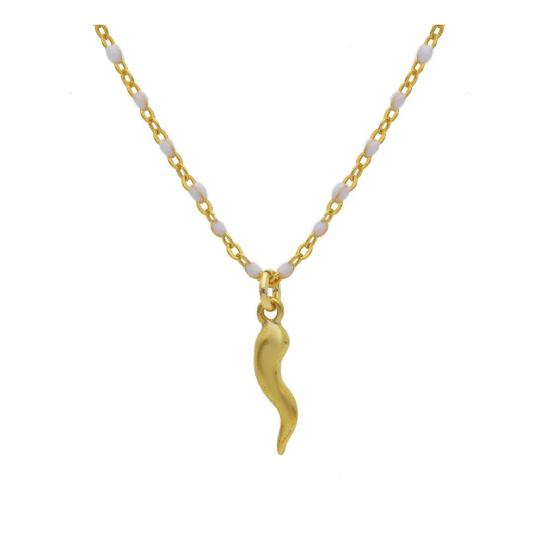 Girocollo in argento dorato 925/ooo e smalto bianco con corno
