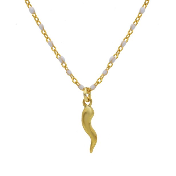 Girocollo in argento dorato 925/ooo e smalto bianco con corno